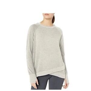 Danskin Womens Criss Cross Pull On Tunic Shirt Sweater Cream Heather/ Gray Strip
